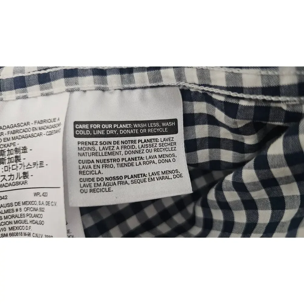 Levi's Men's Gingham Check Button Down Long Sleeve Shirt Navy White Size Large